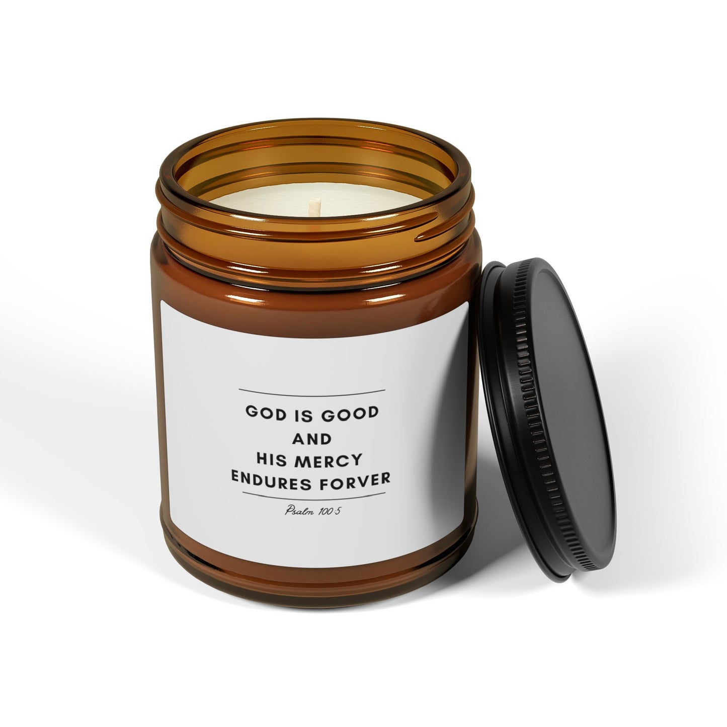 God is Good and His Mercy Endures Forever Candle (Multi-Size, Amber Jar)