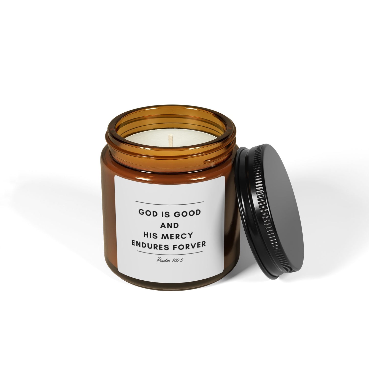 God is Good and His Mercy Endures Forever Candle (Multi-Size, Amber Jar)