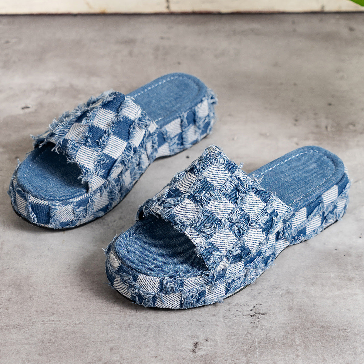 Plaid PU Leather Platform Sandals - TheMcMillionairesCollection