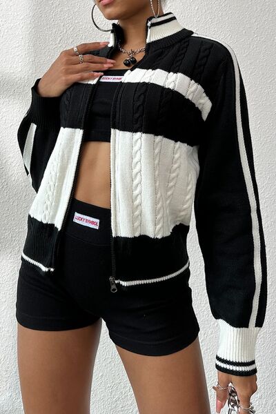 Cable-Knit Color Block Raglan Sleeve Cardigan - TheMcMillionairesCollection