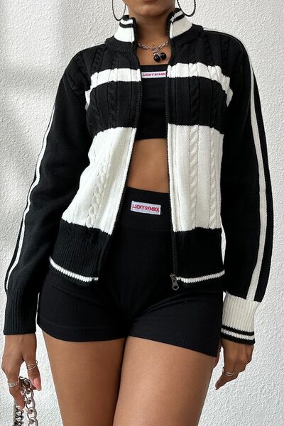 Cable-Knit Color Block Raglan Sleeve Cardigan - TheMcMillionairesCollection